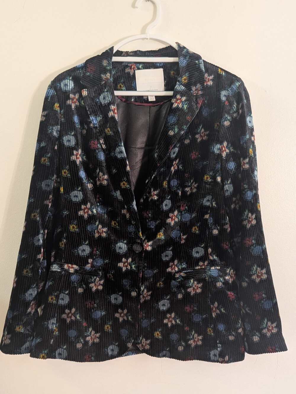 Anthropologie Ett:Twa Blooming Floral Velvet Blazer Black Size 10